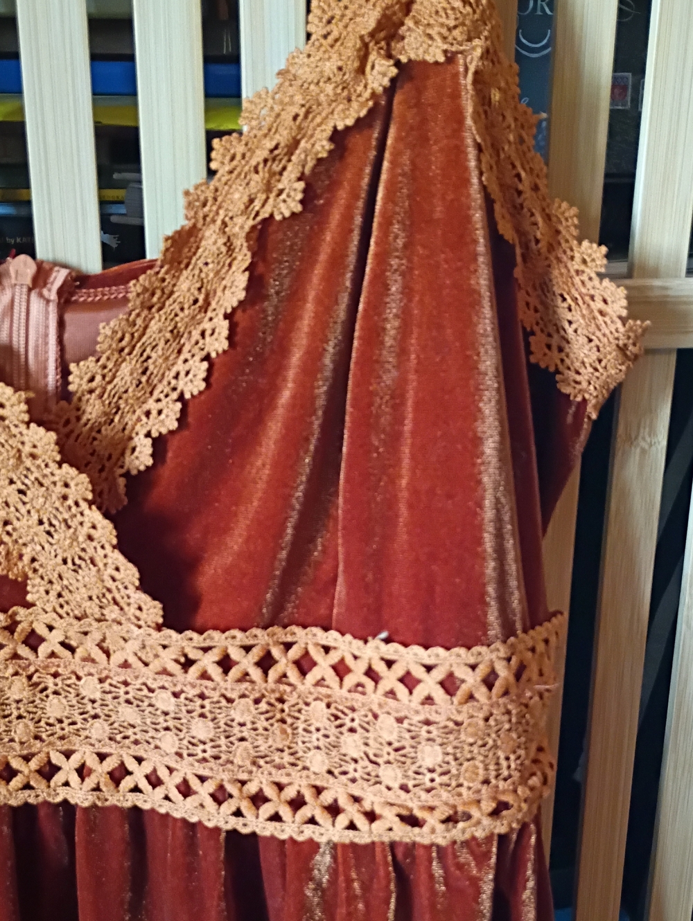 NWT Cider Curve Velvet Lace Trim V-Neck Mini Babydoll Dress - Rust Orange - Picture 2 of 8